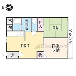 ロイヤルハイツ亀岡 2DKの間取図画像