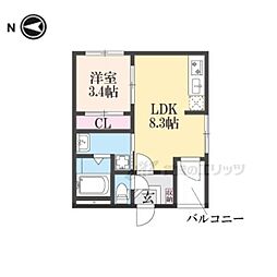 ハーモニーテラス太秦安井車道町II 1LDKの間取図画像