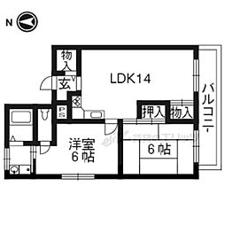 グランディール衣笠 2LDKの間取図画像