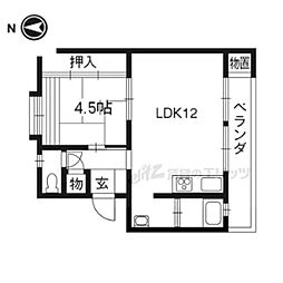 京都ハウス西棟 1LDKの間取図画像