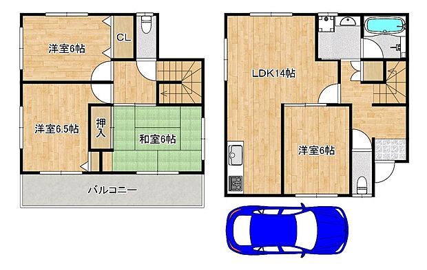 福田　中古テラスハウス(3LDK)の間取り