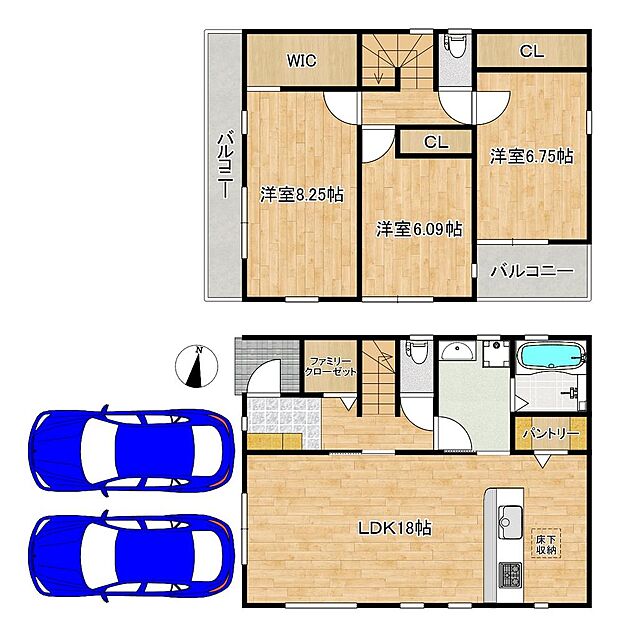 駐車２台可能！セカンドカーや来客時にも安心ですね♪広々駐車スペースはママやお子様の自転車も停められますね！