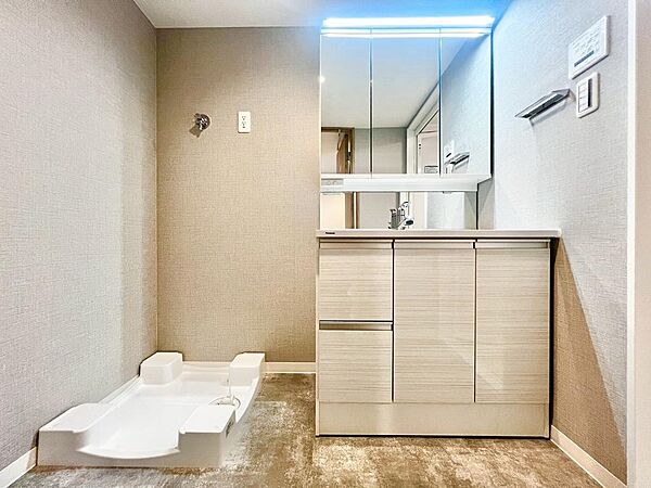 【シャワー付き洗面台】身だしなみを整えるのに重宝するシャワー付きの洗面台です♪洗面台に収納もあるため、整頓しやすいですね！
