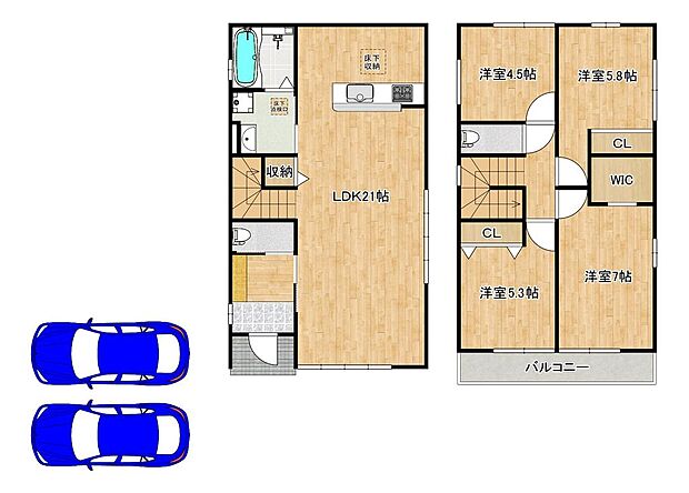 並列に駐車2台可能!セカンドカーや来客時も安心ですね♪広々駐車スペースはママやお子様の自転車も停められますね!