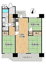 陵南住宅2号棟 3LDKの間取図画像