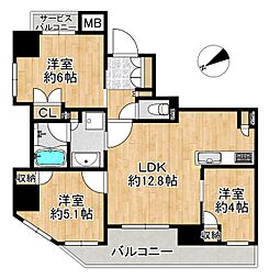 ワコーレ西田辺リーヴス 3LDKの間取図画像