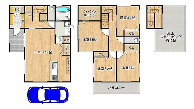 【広々4LDK+WIC+SIC】ゆとりある間取りです!家族の多いご家庭も安心ですね♪資料請求だけでもお気軽にお問い合わせください!