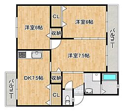 府公社泉北槇塚台団地39-1棟 3DKの間取図画像