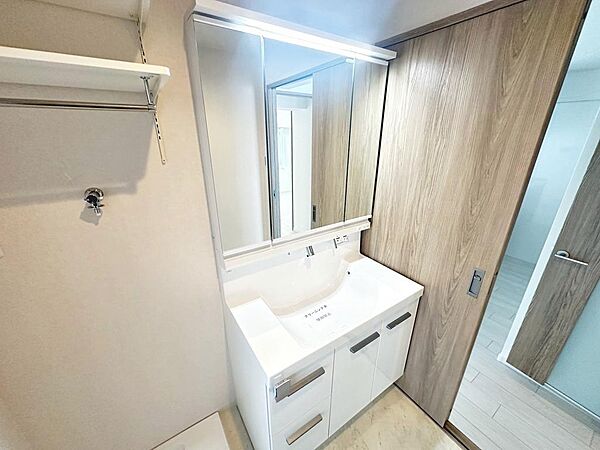 シャワー付洗面台ですので、朝の身支度の忙しい時間に重宝しますね♪