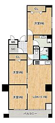 かもめ第2コーポ14号棟 3SLDKの間取図画像