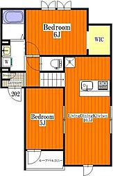 西武新宿線 上石神井駅 徒歩13分の賃貸アパート 2階2LDKの間取り