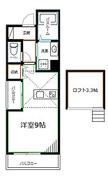 西武新宿線 井荻駅 徒歩3分の賃貸アパート 3階ワンルームの間取り
