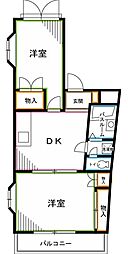 JR中央本線 荻窪駅 徒歩11分の賃貸マンション 1階2DKの間取り