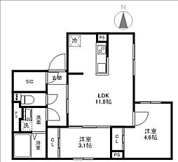 JR中央本線 荻窪駅 徒歩11分の賃貸マンション 4階2LDKの間取り