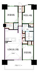 JR中央本線 荻窪駅 徒歩15分の賃貸マンション 6階3LDKの間取り