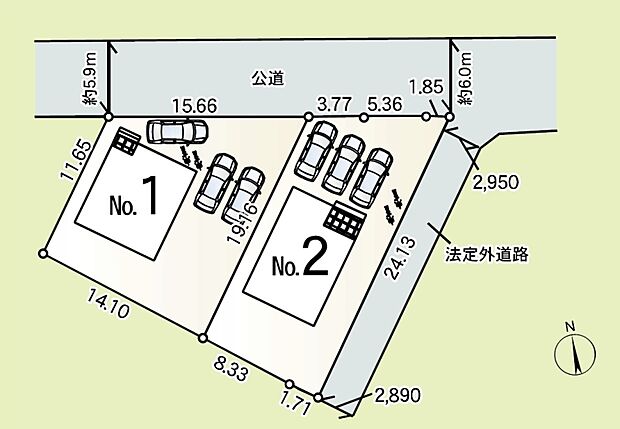 ■当物件は2号棟。3台駐車可能なカースペース+お庭もあります♪