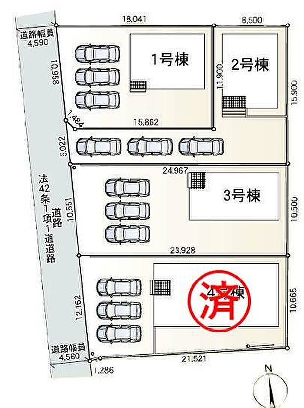 ■当物件は1号棟♪各棟3台分のスペースを確保しており、来客時や将来お子様が車を持つようになっても安心です!