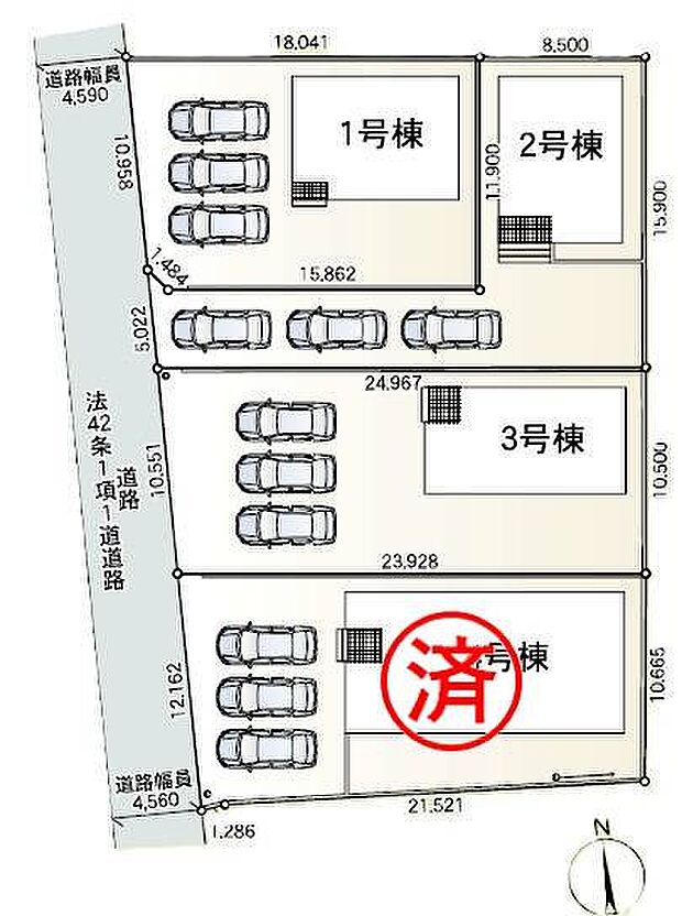 ■当物件は2号棟♪3台分の駐車スペースが確保されているため、ご夫婦のメインカーに加えて来客用や自転車置き場としても活用可能です♪