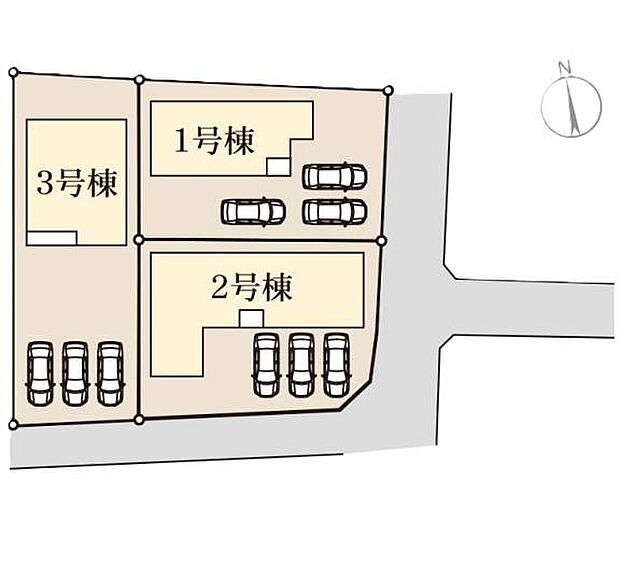■当物件は3号棟です♪並列で3台分のお車を停められる広々としたスペースが確保されています♪
