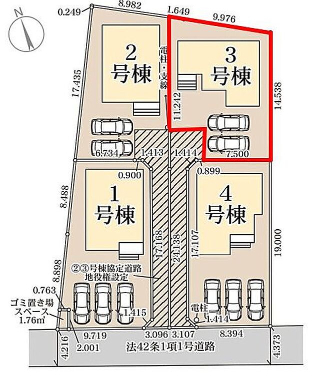 【区画図】3号棟♪ ■駐車スペース2台可能♪(車種による)
