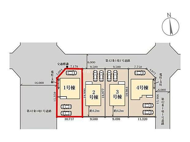 【全体区画図】１号棟♪ ■駐車スペース３台可能♪（車種による）