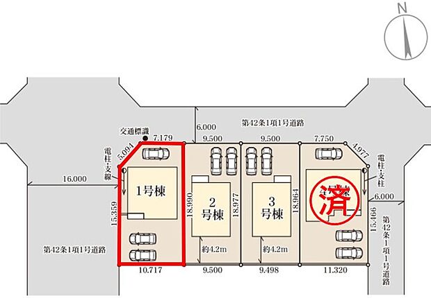【全体区画図】１号棟♪ ■駐車スペース３台可能♪（車種による）