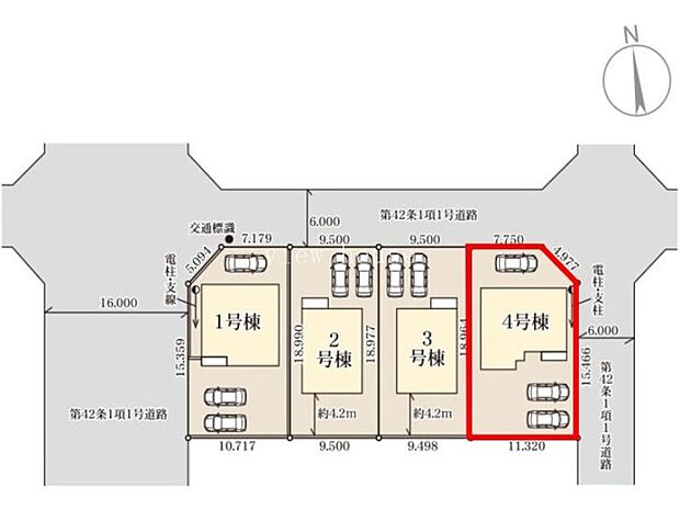 【全体区画図】４号棟♪ ■駐車スペース３台可能♪（車種による）