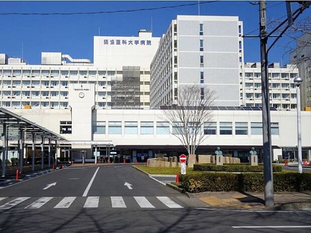 獨協医科大学病院 900mレストランやカフェ、売店、銀行など有。高度な医療の提供と、医療に関する開発・評価及び研修を行う「特定機能病院」。