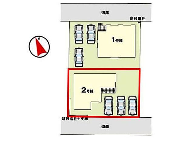 【区画図】２号棟♪ ■駐車スペース並列３台可能♪（車種による）