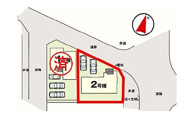 ☆残り1棟となりました!【区画図】2号棟♪ ■駐車スペース2台可能♪(車種による)