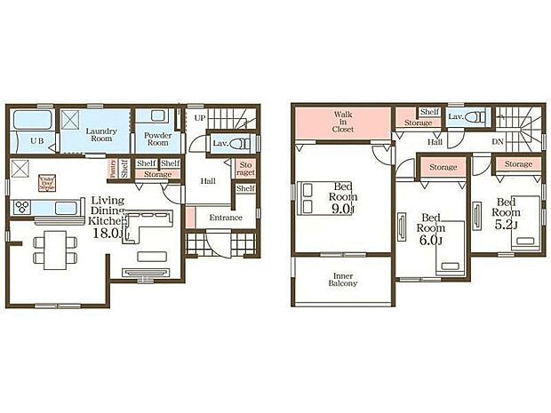 【間取り】2号棟♪ ■3LDK・広々とした18帖のLDK! ■動きやすい家事動線に、共働き世帯に嬉しいランドリールーム付き♪