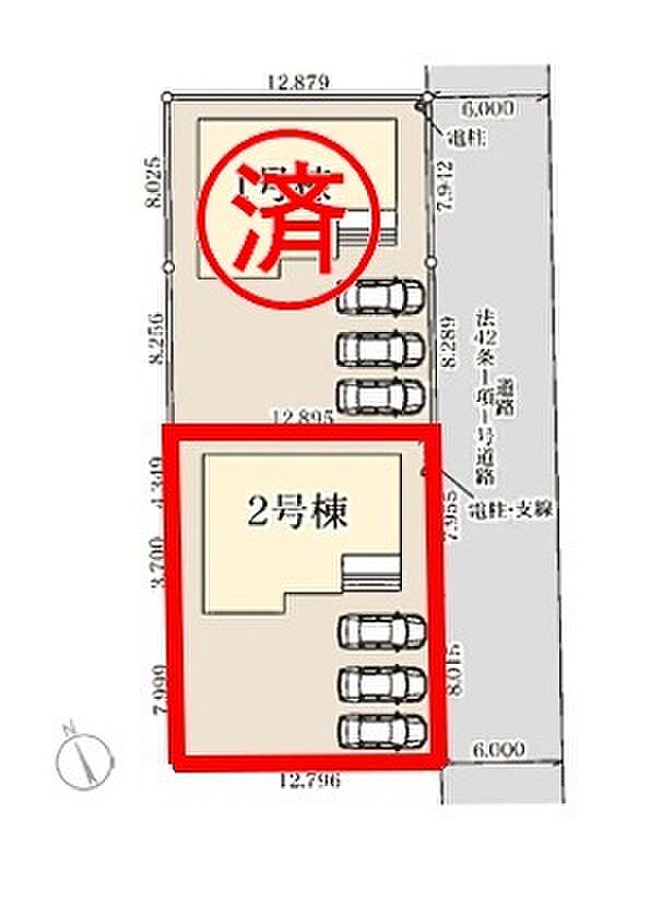 【区画図】２号棟♪ 駐車並列３台可能！