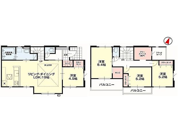 【間取り】１号棟♪ ■４ＬＤＫ・空間にメリハリをつけられる折上げ天井で開放感のある１９帖のリビング！家族とのコミュニケーションがとりやすいリビング階段♪