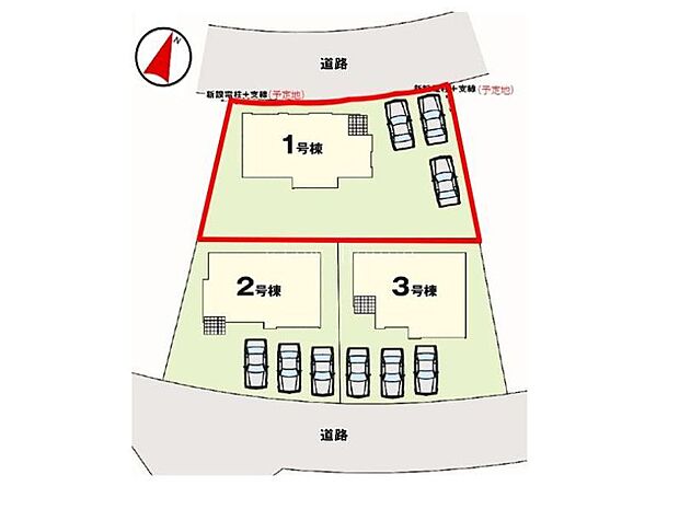 【区画図】１号棟♪ ■駐車スペース３台可能♪約７７坪の広々とした敷地♪