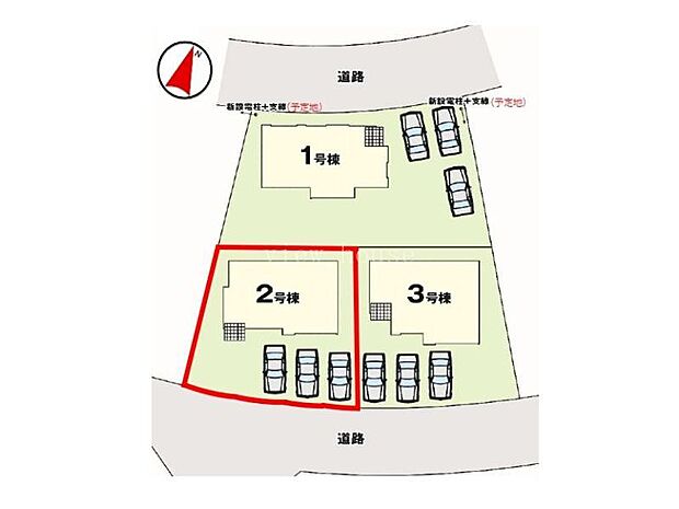 【区画図】２号棟♪ ■駐車スペース並列３台可能♪