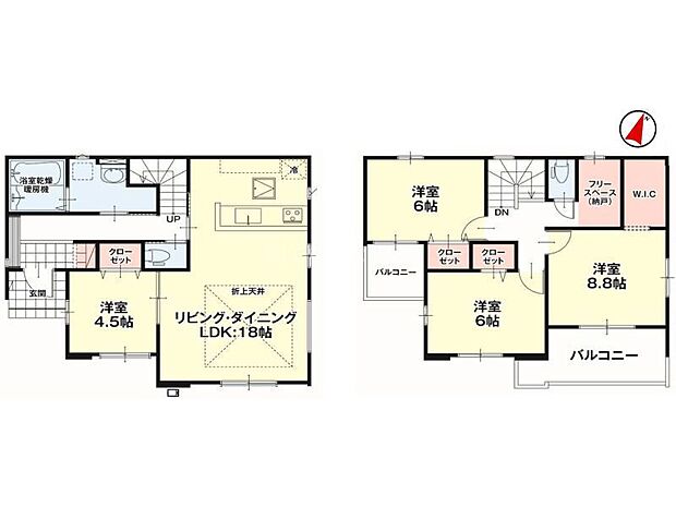 【間取り】３号棟♪ ■４ＬＤＫ・空間にメリハリをつけられる折上げ天井で開放感のある１８帖ＬＤＫ＋４．５帖洋室！