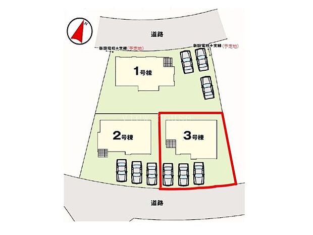 【区画図】３号棟♪ ■駐車スペース並列３台可能♪