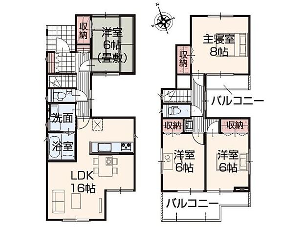 【間取り】2号棟♪ ■4LDK・全居室6帖以上のゆとりある間取り♪あると嬉しい2階洗面化粧台付き♪