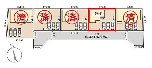 ☆残り1棟となりました♪【区画図】4号棟♪ ■駐車スペース並列3台可能♪(車種による)