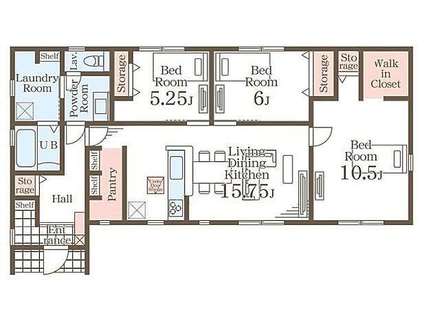 【間取り】５号棟♪ ■３ＬＤＫ・共働き世帯に嬉しいランドリールーム・大容量のパントリー付きで収納豊富♪