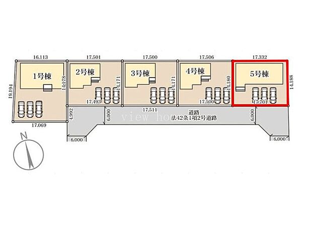 【区画図】５号棟♪ ■駐車スペース並列３台可能♪（車種による）