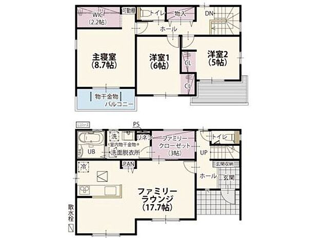 【間取り】1号棟♪ ■3LDK・脱衣場とファミリークローゼットが隣接されているので、洗濯から収納までの一連の流れをスムーズに♪