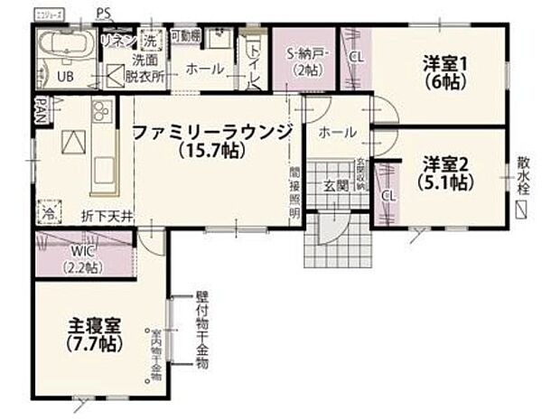 【間取り】３号棟♪ ■３ＬＤＫ・空間にメリハリがつく折下天井のリビング！間接照明付きでお洒落な空間に♪