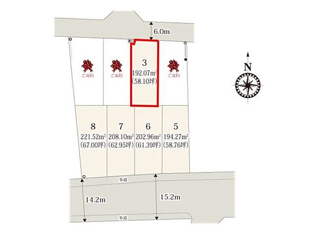 【全体区画図】 ■車の出し入れも安心な前面道路約６ｍ〜約１５ｍ♪