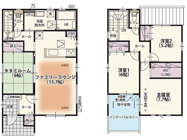 【間取り】５号棟♪ ■４ＬＤＫ・空気を汚さない温水式床暖房付きリビング！リビングに隣接された和室はお子様の遊び場やお昼寝スペースとしても◎