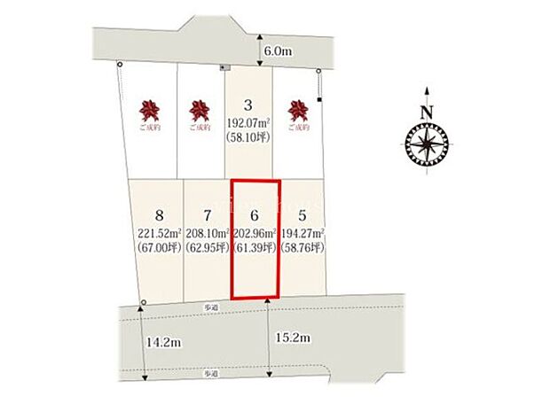 【全体区画図】 ■車の出し入れも安心な前面道路約6m〜約15m♪