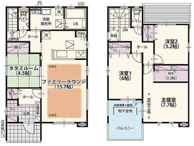 【間取り】７号棟♪ ■４ＬＤＫ・空気を汚さない温水式床暖房付きリビング！１階和室はセカンドリビング等ライフスタイルに合わせて使用できます♪