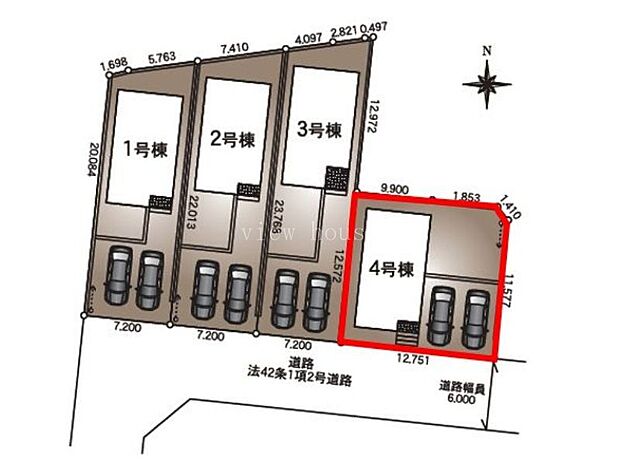 【区画図】４号棟♪ 並列駐車２台可能
