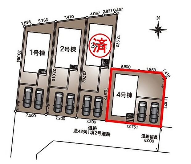 【区画図】4号棟♪ 並列駐車2台可能