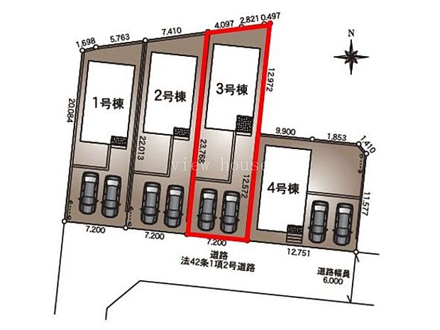【区画図】３号棟♪ 並列駐車２台可能